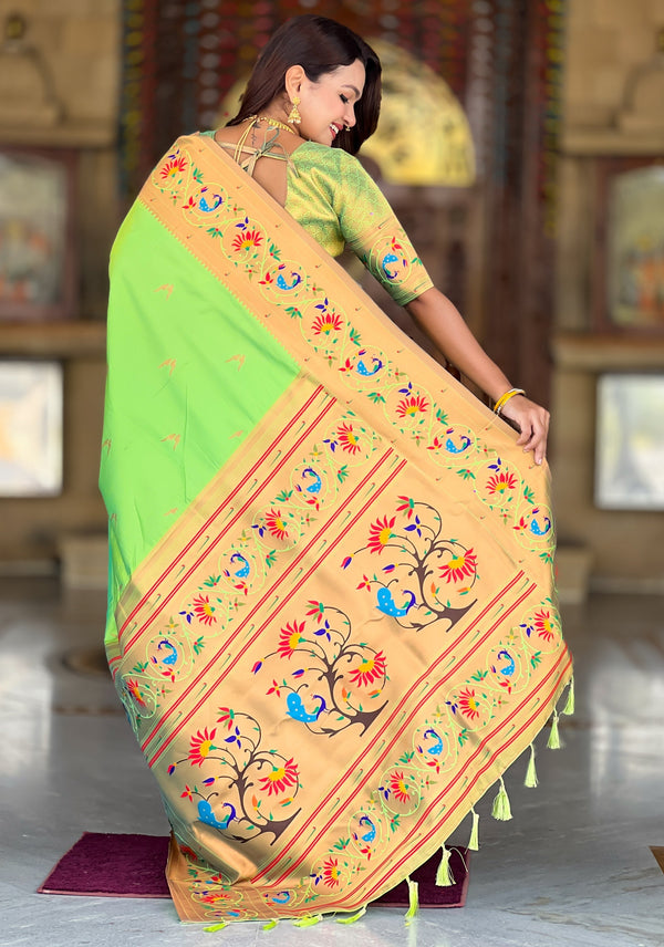 Beautiful Green Color Silk Fabric Partywear Saree