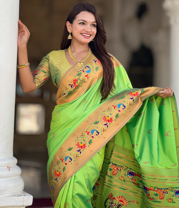 Beautiful Green Color Silk Fabric Partywear Saree