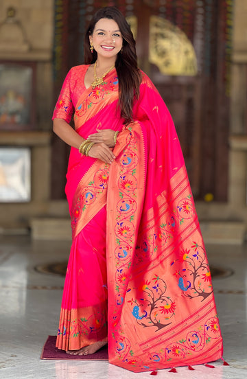 Beautiful Pink Color Silk Fabric Partywear Saree
