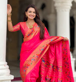 Beautiful Pink Color Silk Fabric Partywear Saree