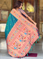 Beautiful Teal Color Silk Fabric Partywear Saree
