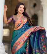 Beautiful Teal Color Silk Fabric Partywear Saree