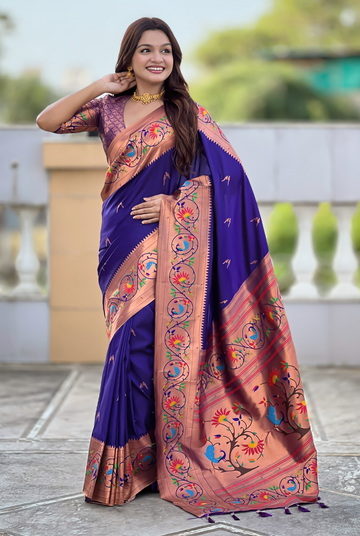 Beautiful Voilet Color Silk Fabric Partywear Saree