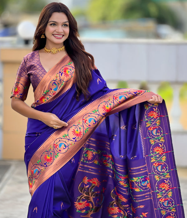 Beautiful Voilet Color Silk Fabric Partywear Saree