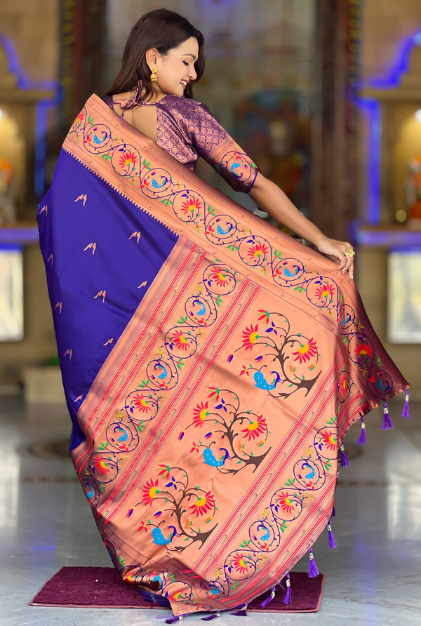 Beautiful Voilet Color Silk Fabric Partywear Saree