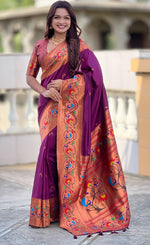 Beautiful Wine Color Silk Fabric Partywear Saree