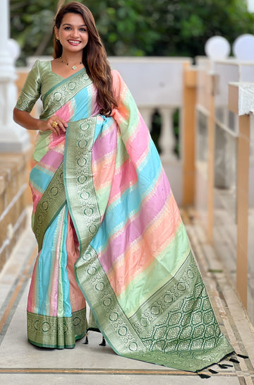 Beautiful Green Color Silk Fabric Partywear Saree