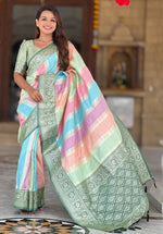 Beautiful Green Color Silk Fabric Partywear Saree