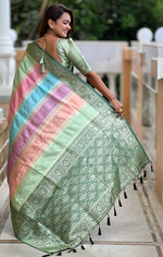Beautiful Green Color Silk Fabric Partywear Saree