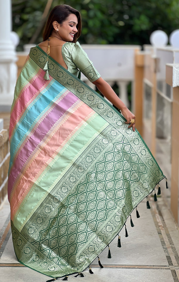 Beautiful Green Color Silk Fabric Partywear Saree