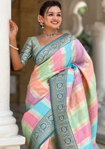 Beautiful Turquoise Color Silk Fabric Partywear Saree