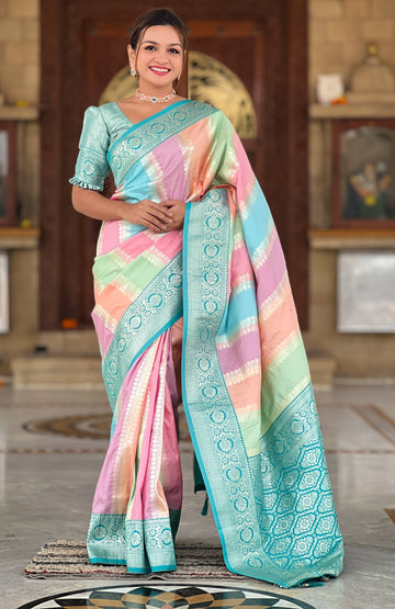 Beautiful Teal Color Silk Fabric Partywear Saree