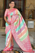 Beautiful Pink Color Silk Fabric Partywear Saree