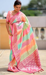 Beautiful Pink Color Silk Fabric Partywear Saree