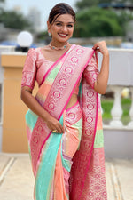 Beautiful Pink Color Silk Fabric Partywear Saree