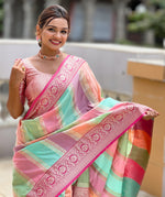 Beautiful Pink Color Silk Fabric Partywear Saree