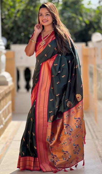 Amazing Green Color Silk Fabric Partywear Saree