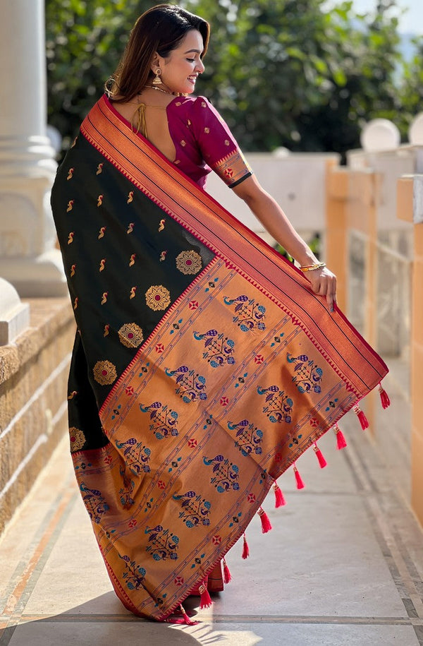 Amazing Green Color Silk Fabric Partywear Saree