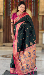 Amazing Green Color Silk Fabric Partywear Saree