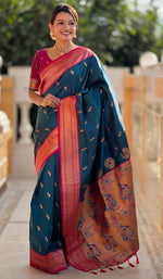 Amazing Turquoise Color Silk Fabric Partywear Saree