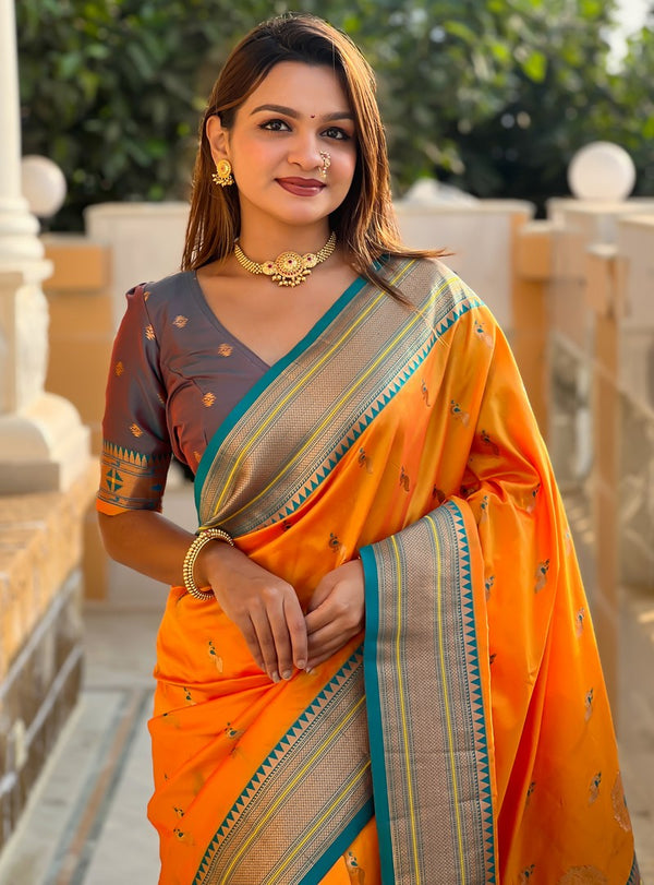 Amazing Mustard Color Silk Fabric Partywear Saree
