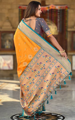 Amazing Mustard Color Silk Fabric Partywear Saree