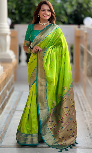 Amazing Green Color Silk Fabric Partywear Saree