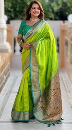 Amazing Green Color Silk Fabric Partywear Saree