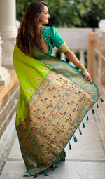 Amazing Green Color Silk Fabric Partywear Saree