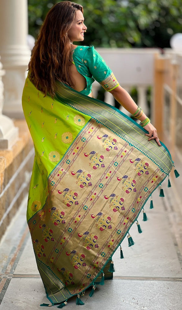 Amazing Green Color Silk Fabric Partywear Saree