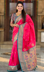 Amazing Pink Color Silk Fabric Partywear Saree