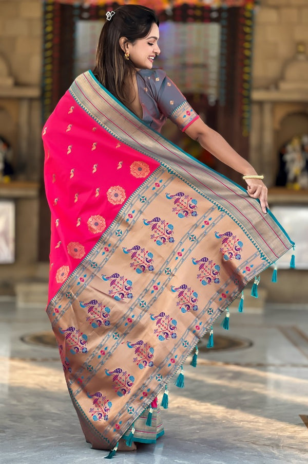 Amazing Pink Color Silk Fabric Partywear Saree