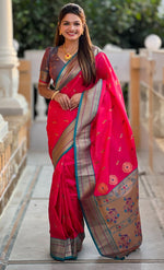 Amazing Pink Color Silk Fabric Partywear Saree