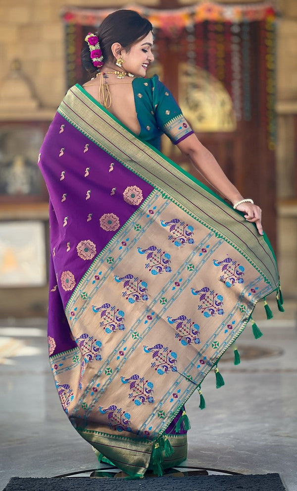 Amazing Purple Color Silk Fabric Partywear Saree