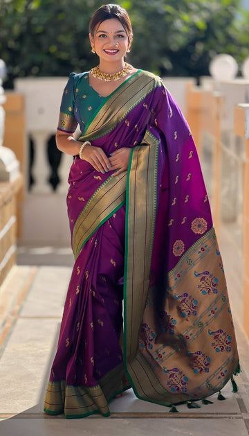 Amazing Purple Color Silk Fabric Partywear Saree