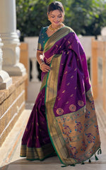 Amazing Purple Color Silk Fabric Partywear Saree