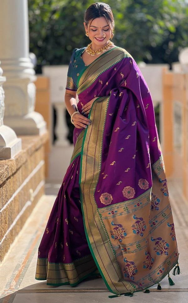 Amazing Purple Color Silk Fabric Partywear Saree