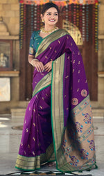Amazing Purple Color Silk Fabric Partywear Saree