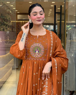 Gorgeous Orange Color Cotton Fabric Designer Suit