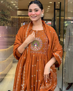 Gorgeous Orange Color Cotton Fabric Designer Suit