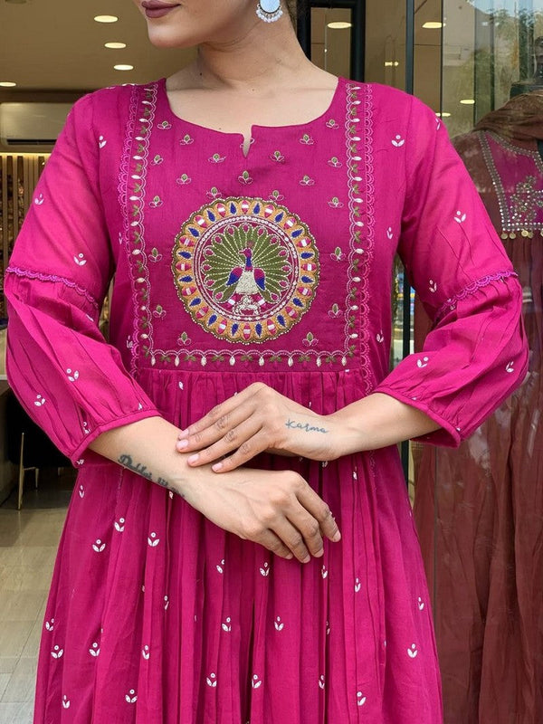 Gorgeous Pink Color Cotton Fabric Designer Suit