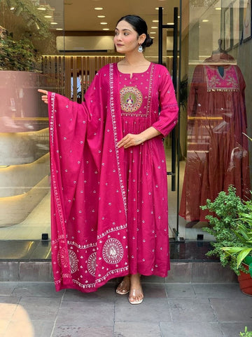 Gorgeous Pink Color Cotton Fabric Designer Suit