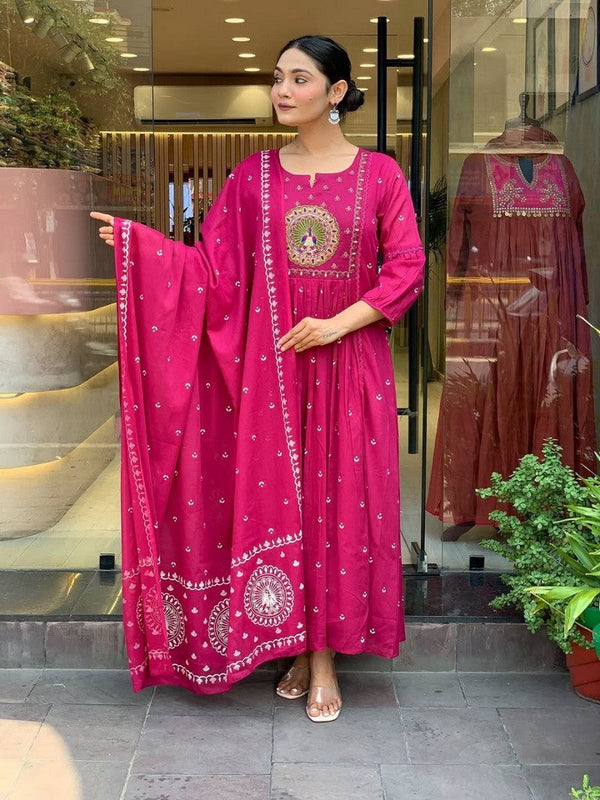 Gorgeous Pink Color Cotton Fabric Designer Suit