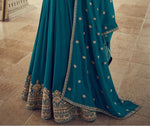 Striking Teal Color Chinon Fabric Gown