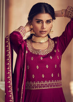 Striking Maroon Color Chinon Fabric Gown