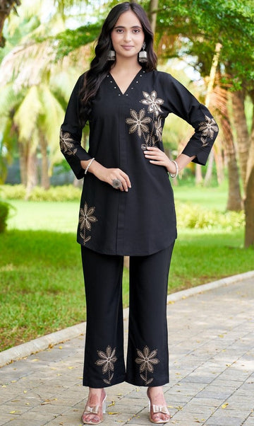 Superb Black Color Rayon Fabric Cord Set