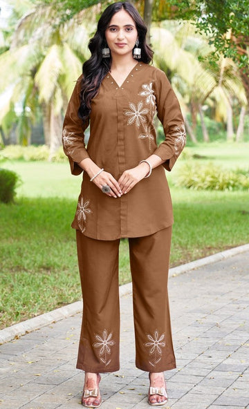 Superb Brown Color Rayon Fabric Cord Set