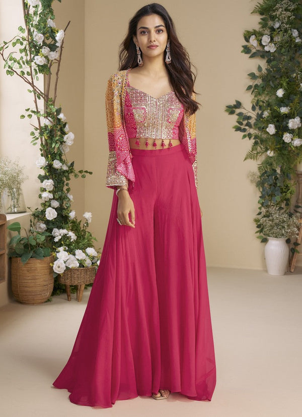 Divine Pink Color Chinon Fabric Plazzo Suit