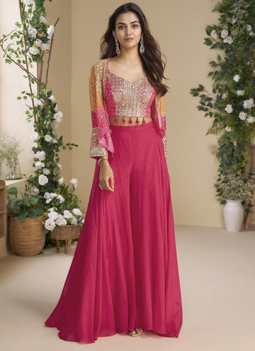 Divine Pink Color Chinon Fabric Plazzo Suit