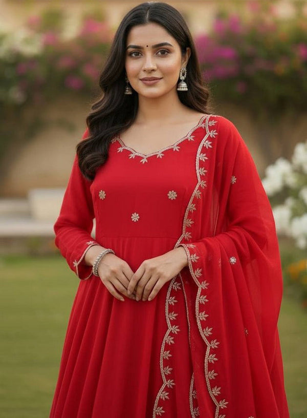 Striking Red Color Vichitra Fabric Gown